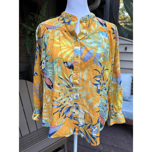 Maeve by Anthropologie Puff Sleeve Tropical Bird Blouse - Picture 3 of 11